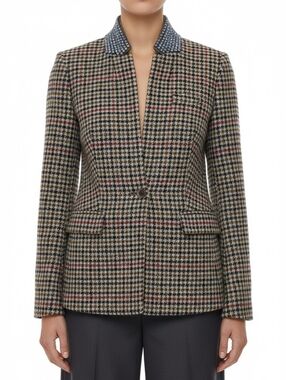 J.Crew Regent Crystal Collar Houndstooth Blazer Size 2 Wool